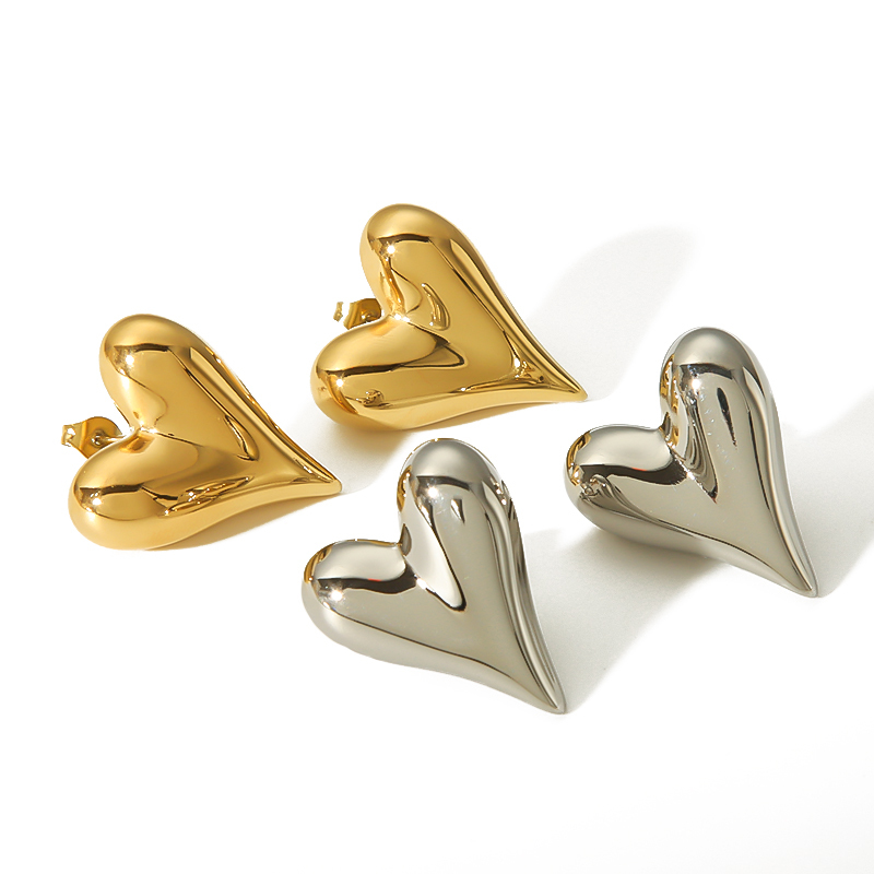 1 Paire De Boucles D'Oreilles Simples En Acier Inoxydable Plaqué Or  En Forme De Cœur Pour Les Bijoux Quotidiens Des Femmes Image4