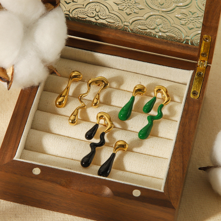 1 paire de boucles d'oreilles à tige géométriques rétro en acier inoxydable plaqué or  pour femme, série classique 2