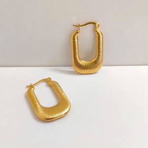 1 Paire De Boucles D'Oreilles Classiques À Rayures Métalliques En Acier Inoxydable Plaqué Or , Bijoux Pour Femmes, À Porter Au Quotidien h5 Image5
