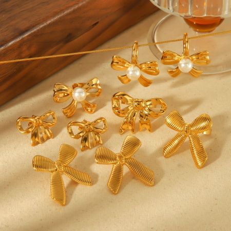 boucles d'oreilles classiques et élégantes en acier inoxydable plaqué or avec nœud en perles géométriques pour bijoux pour femmes à porter au quotidien