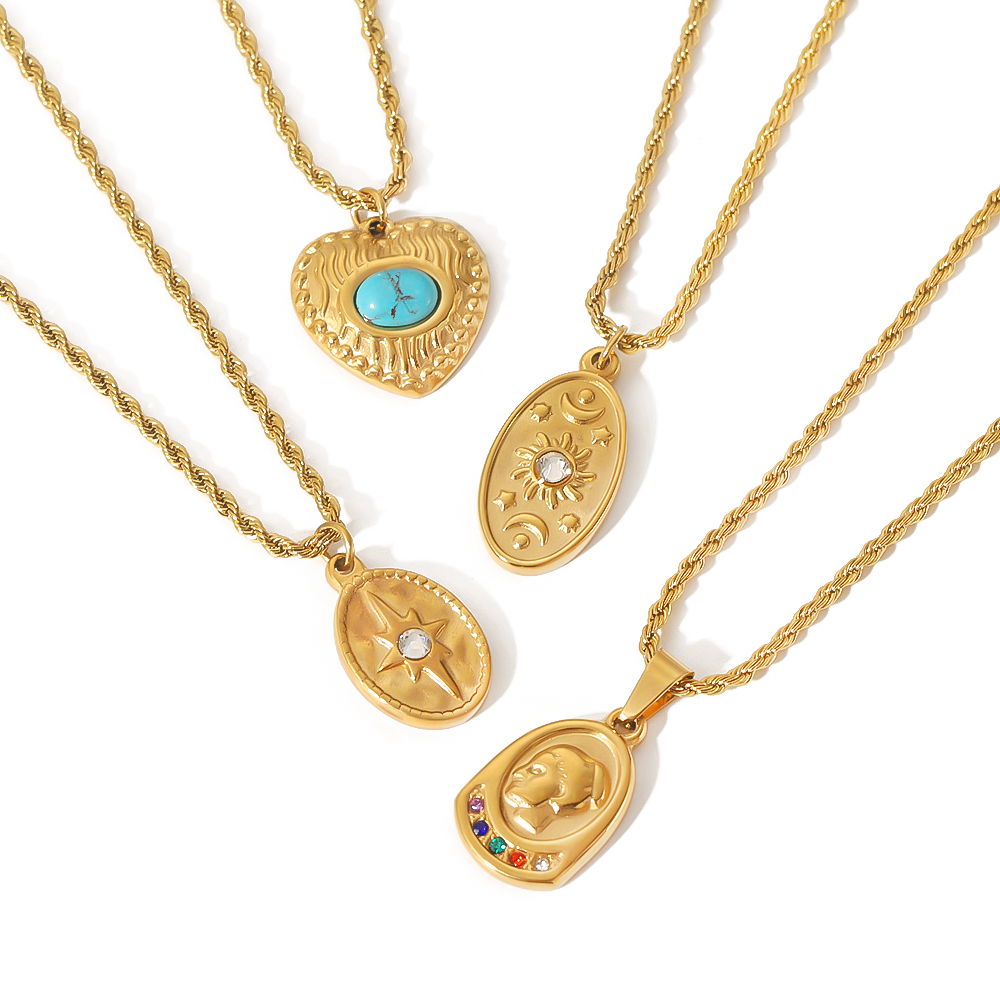 1 Pièce De Collier Pendentif Étoile Et Lune En Acier Inoxydable Plaqué Or  À La Mode Pour Femme À Porter Au Quotidien Image5