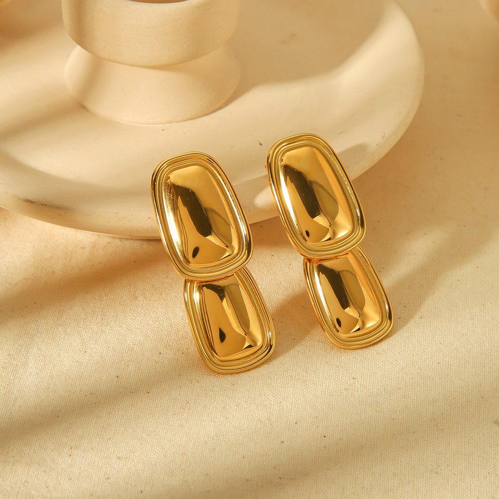 1 Paire De Boucles D'Oreilles Pendantes Rectangulaires Géométriques Brillantes En Acier Inoxydable Plaqué Or Classique, Personnalisées, Pour Bijoux Féminins À Porter Au Quotidien Image4