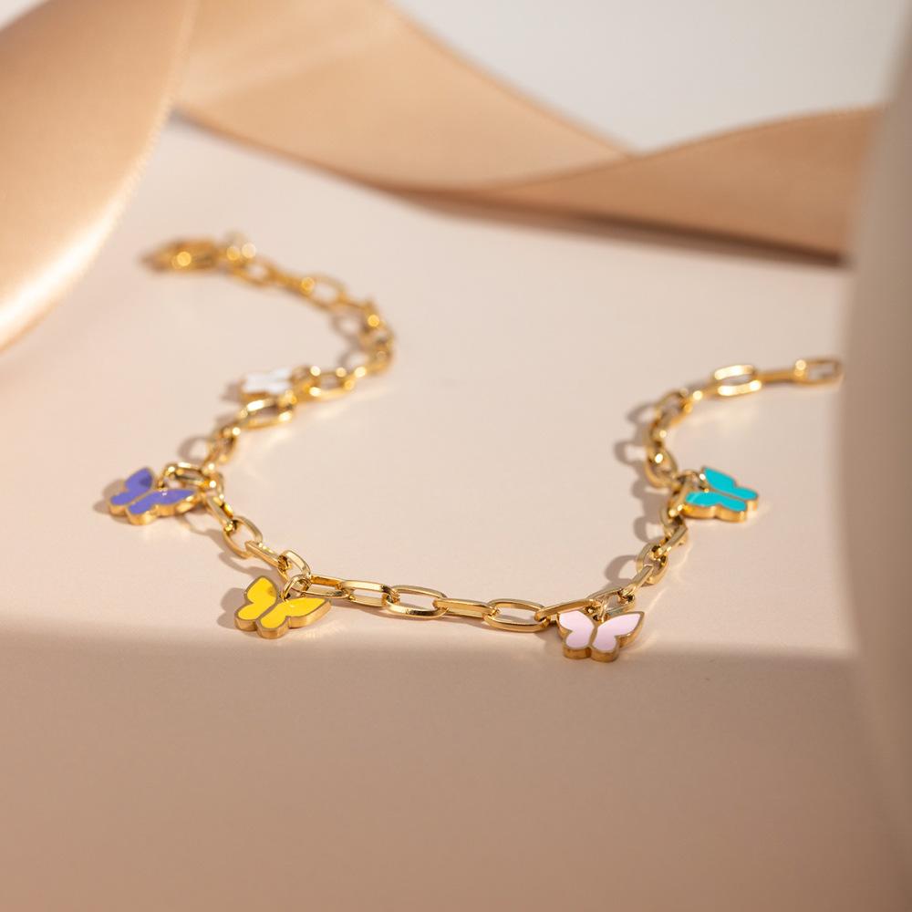 Bracelet De Cheville Papillon En Forme De Goutte D'Huile, Style Européen Et Américain Transfrontalier, Tempérament De Mode Estivale, En Acier Inoxydable Or ,  Image5