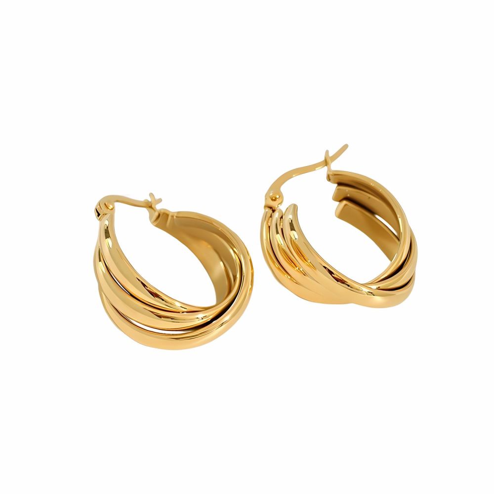 1 Paire De Boucles D'Oreilles Simples Classiques En Acier Inoxydable Plaqué Or , Brillantes Et Multicouches, Pour Bijoux Pour Femmes À Porter Au Quotidien Image4