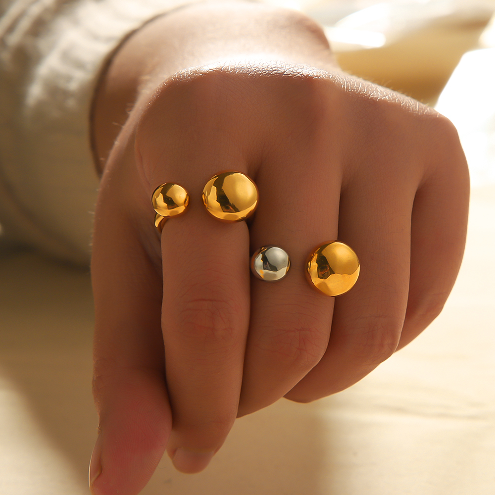 1 Pièce De Bague Ouverte Ronde Géométrique En Acier Inoxydable Plaqué Or , Élégante Et Stylée, Adaptée Au Port Quotidien Des Femmes Image3