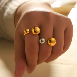 1 Pièce De Bague Ouverte Ronde Géométrique En Acier Inoxydable Plaqué Or , Élégante Et Stylée, Adaptée Au Port Quotidien Des Femmes h5 Image3