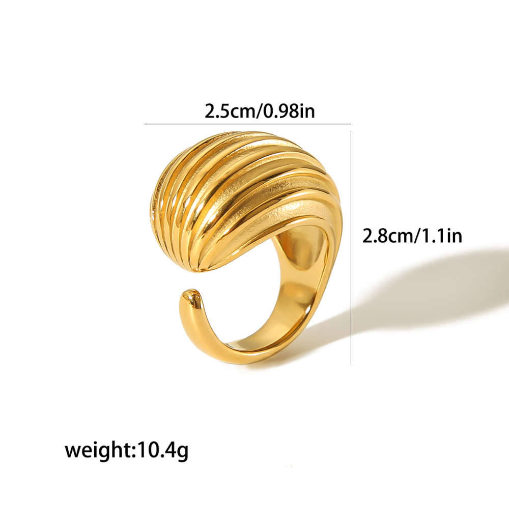 1 Pièce De Bague Ouverte À Rayures En Acier Inoxydable Plaqué Or  À La Mode Exagérée Pour Bijoux Pour Femmes À Porter Au Quotidien Image6
