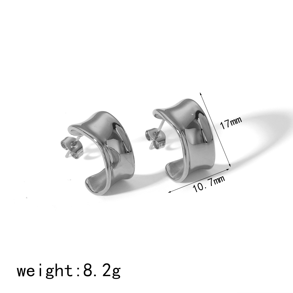 1 Paire De Boucles D'Oreilles Classiques En Acier Inoxydable Plaqué Or En Forme De C Polies Pour Femmes, Bijoux Quotidiens Image6