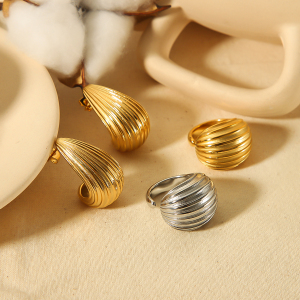 1 Pièce De Bague Ouverte À Rayures En Acier Inoxydable Plaqué Or  À La Mode Exagérée Pour Bijoux Pour Femmes À Porter Au Quotidien h5 Image3