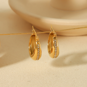 1 Paire De Boucles D'Oreilles Classiques En Acier Inoxydable Plaqué Or  En Forme De U Avec Diamants Polis Pour Bijoux Pour Femmes À Porter Au Quotidien h5 Image6