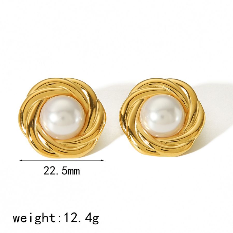 1 Paire De Boucles D'Oreilles Élégantes Et Stylées En Acier Inoxydable Plaqué Or Avec Pierre D'Œil De Tigre Incrustée De Formes Géométriques Rondes Pour Bijoux Pour Femmes À Porter Au Quotidien Image5