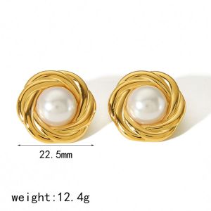1 Paire De Boucles D'Oreilles Élégantes Et Stylées En Acier Inoxydable Plaqué Or Avec Pierre D'Œil De Tigre Incrustée De Formes Géométriques Rondes Pour Bijoux Pour Femmes À Porter Au Quotidien h5 Image5