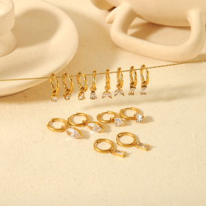 1 Paire De Boucles D'Oreilles Pendantes Géométriques Quotidiennes En Zircon Plaqué Or  Pour Femmes, Série Simple h5 Image5