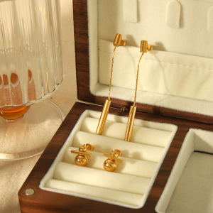 1 Paire De Boucles D'Oreilles Géométriques Classiques En Acier Inoxydable Plaqué Or Pour Femme, À Porter Au Quotidien h5 Image5