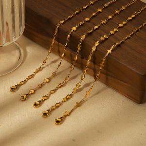 1 Paire De Bracelets Élégants Et Simples En Acier Inoxydable Plaqué Or Avec Chaîne En Forme D'Étoile Et De Croix Pour Femme, Bijoux À Porter Au Quotidien h5 Image3