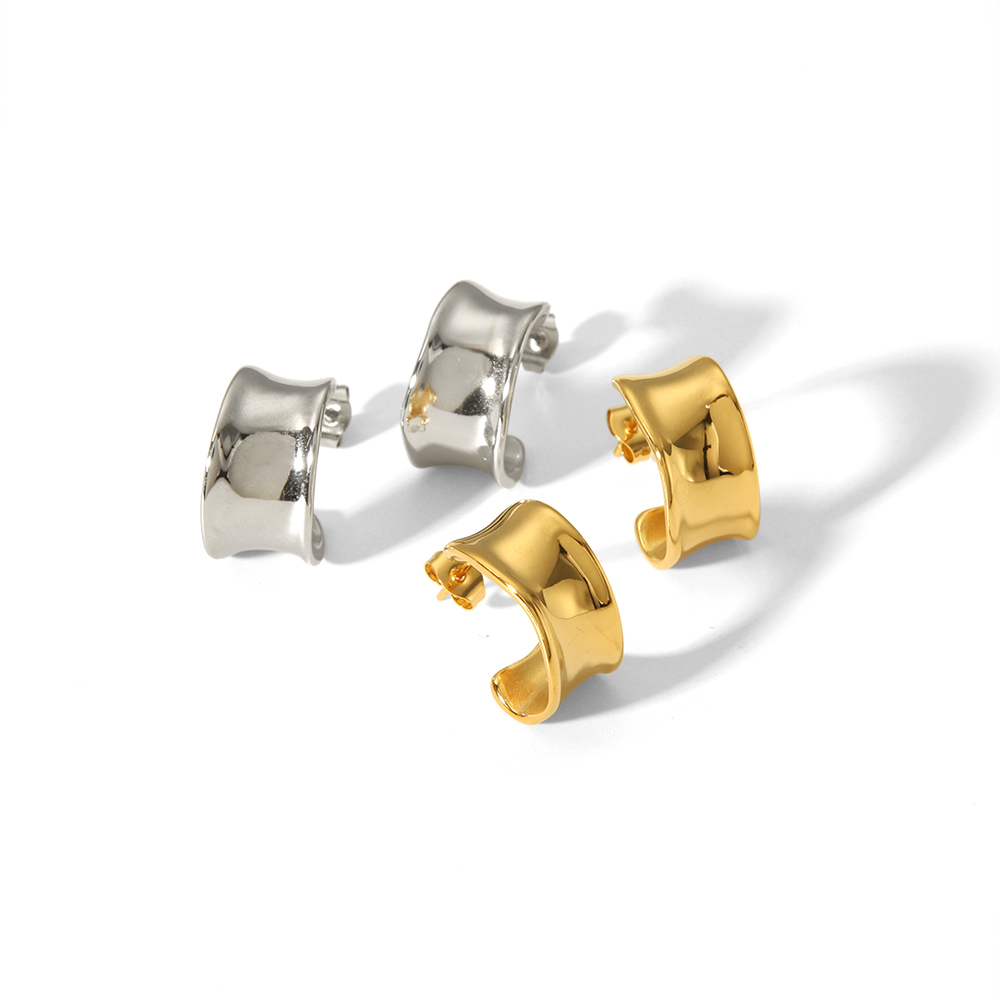 1 Paire De Boucles D'Oreilles Classiques En Acier Inoxydable Plaqué Or  En Forme De C Polies Pour Femmes, Bijoux Quotidiens Image4