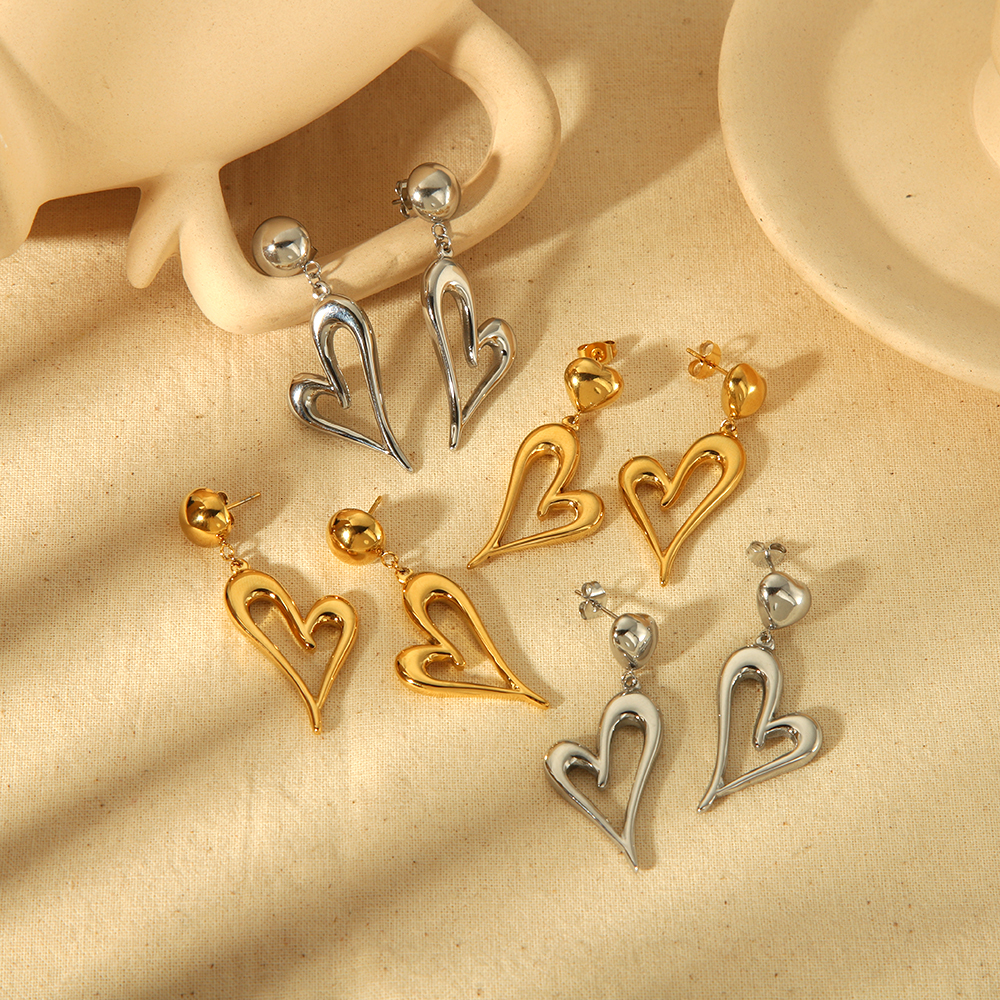 1 Paire De Boucles D'Oreilles Pendantes D'Amour Personnalisées En Acier Inoxydable Plaqué Or , Adaptées Au Port Quotidien Des Femmes Image4