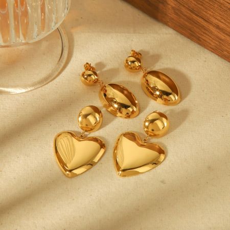 1 paire de boucles d'oreilles pendantes ovales géométriques brillantes en acier inoxydable plaqué or personnalisées pour bijoux pour femmes à porter au quotidien 2