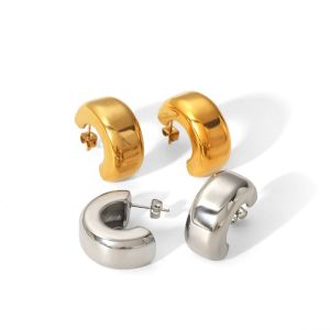 1 Paire De Boucles D'Oreilles Classiques Simples En Acier Inoxydable Plaqué Or Poli En Forme De C Pour Bijoux Pour Femmes À Porter Au Quotidien h5 Image5