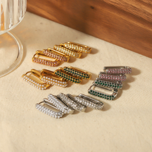 1 Paire De Boucles D'Oreilles Rectangulaires En Acier Inoxydable Plaqué Or  Avec Perles De Diamant Élégantes Et Simples Pour Bijoux Pour Femmes À Porter Au Quotidien h5 Image4