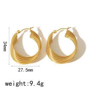 1 Paire De Boucles D'Oreilles Géométriques Classiques Personnalisées En Acier Inoxydable Plaqué Or  À Cinq Fils Pour Un Usage Quotidien Pour Les Femmes h5 Image6