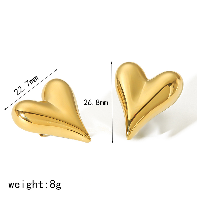 1 Paire De Boucles D'Oreilles Simples En Acier Inoxydable Plaqué Or  En Forme De Cœur Pour Les Bijoux Quotidiens Des Femmes Image5
