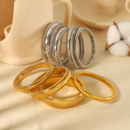 1 pièce de bracelet élastique en acier inoxydable plaqué or  de style européen et américain pour bijoux pour femmes à porter au quotidien 2