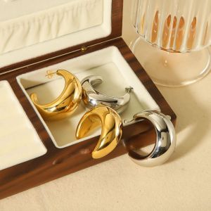 1 Paire De Boucles D'Oreilles Creuses Surdimensionnées En Acier Inoxydable Plaqué Or  Pour Bijoux Pour Femmes À Porter Au Quotidien h5 Image4