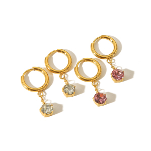1 Paire De Boucles D'Oreilles Pendantes En Acier Inoxydable Plaqué Or , Simples Et Élégantes, Serties De Griffes De Diamants Ronds Pour Bijoux Pour Femmes À Porter Au Quotidien h5 Image5