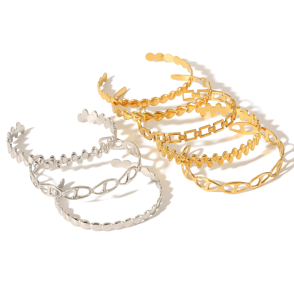1 Pièce De Bracelet Ouvert Ovale En Acier Inoxydable Plaqué Or  À La Mode Et Simple Pour Bijoux Pour Femmes À Porter Au Quotidien Image7