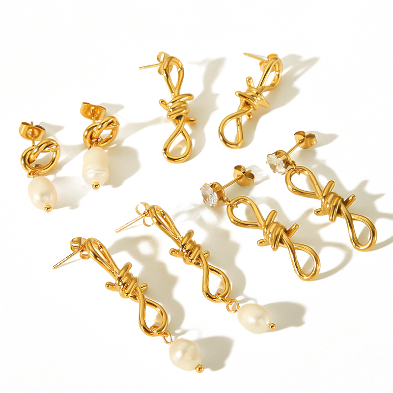 1 Paire De Boucles D'Oreilles Créatives Et Exquises En Acier Inoxydable Plaqué Or  En Forme De 8 Nœuds En Perles Pour Un Usage Quotidien Pour Les Femmes Image5