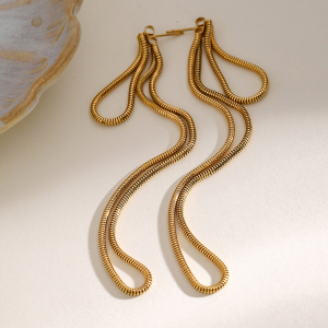 Boucles D'Oreilles Pendantes En Acier Inoxydable, Longues Boucles D'Oreilles À Maillons Ronds En Forme D'Os De Serpent, Style Plage, Avec Pompons Longs. h5 Image7