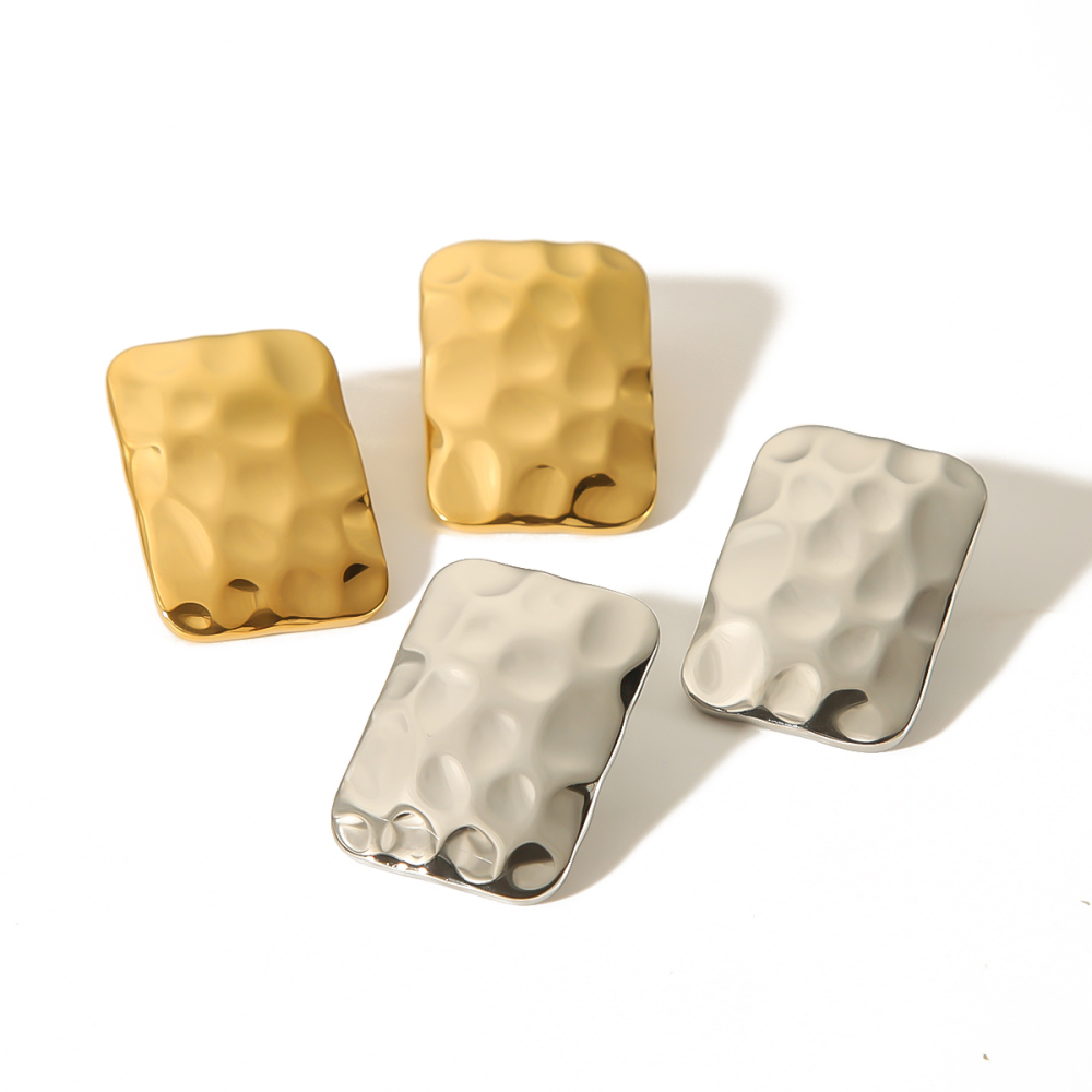 1 Paire De Boucles D'Oreilles Carrées En Acier Inoxydable Plaqué Or  À Texture Marteau Personnalisées Pour Bijoux Pour Femmes À Porter Au Quotidien Image5