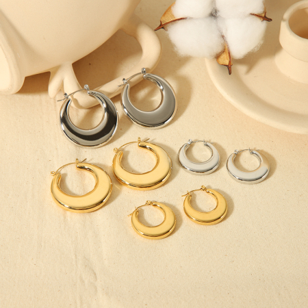 1 paire de boucles d'oreilles creuses plates lisses en acier inoxydable or  simples et classiques pour femmes, bijoux à porter au quotidien 2