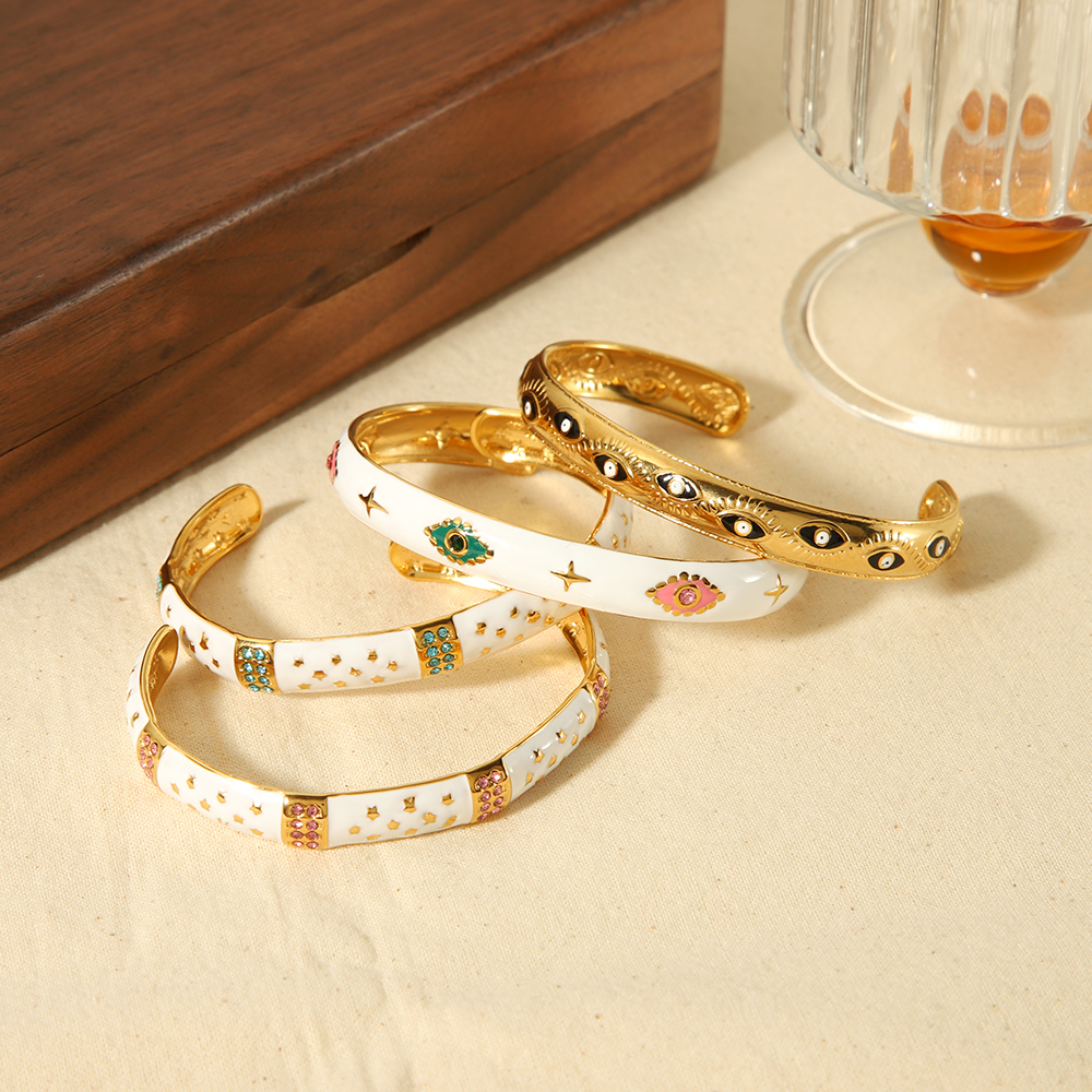 1 Pièce De Bracelet Ouvert Élégant Et À La Mode En Acier Inoxydable Plaqué Or  Avec Zircon Incrusté D'Huile De Goutte De Couleur Pour Bijoux Pour Femmes À Porter Au Quotidien Image4
