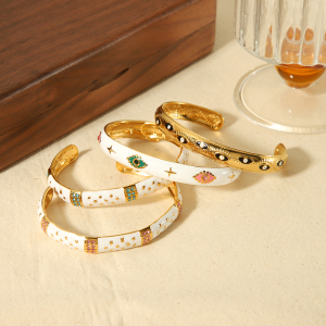 1 Pièce De Bracelet Ouvert Élégant Et À La Mode En Acier Inoxydable Plaqué Or  Avec Zircon Incrusté D'Huile De Goutte De Couleur Pour Bijoux Pour Femmes À Porter Au Quotidien h5 Image4