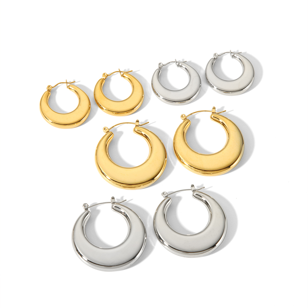 1 Paire De Boucles D'Oreilles Creuses Plates Lisses En Acier Inoxydable Or  Simples Et Classiques Pour Femmes, Bijoux À Porter Au Quotidien Image4
