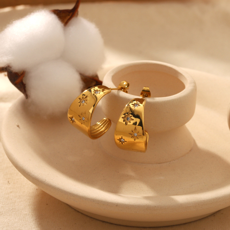 1 paire de boucles d'oreilles exquises et à la mode en acier inoxydable plaqué or  en forme d'étoile à huit branches pour femmes à porter au quotidien 2