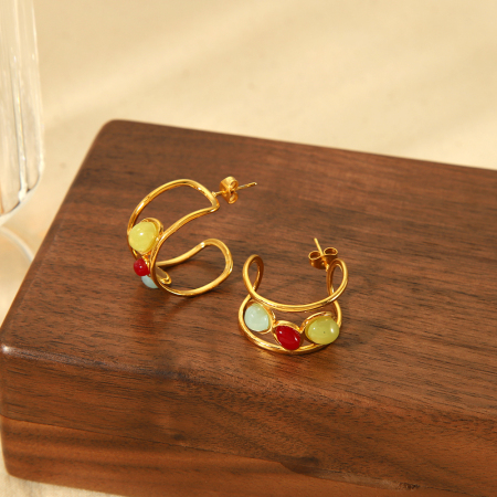 1 paire de boucles d'oreilles géométriques creuses en acier inoxydable plaqué or , créatives et à la mode, pour femmes, à porter au quotidien 2