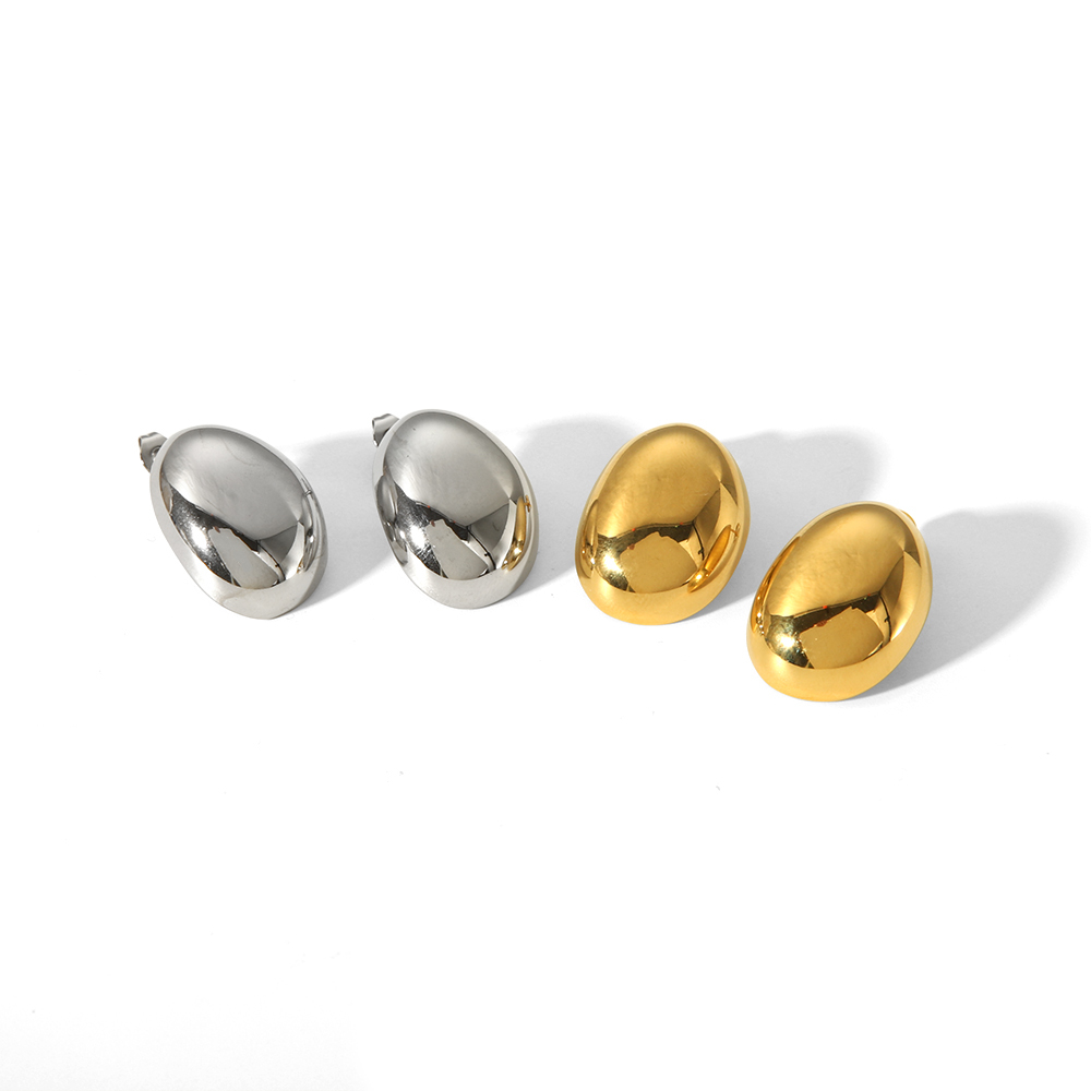 1 Paire De Boucles D'Oreilles Ovales Polies Classiques De Haute Qualité En Acier Inoxydable  Pour Femmes, Bijoux À Porter Au Quotidien Image5