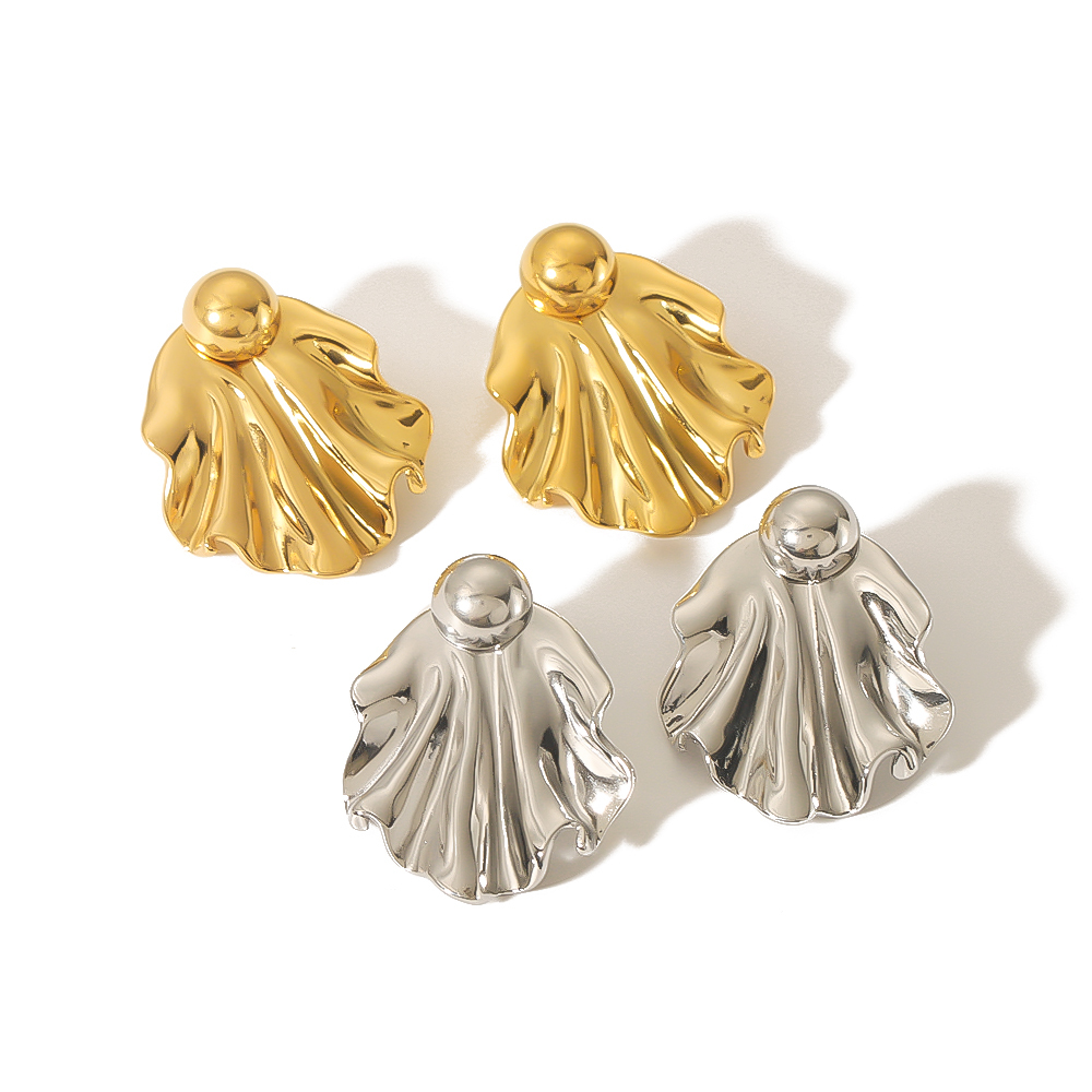 1 Paire De Boucles D'Oreilles Personnalisées En Acier Inoxydable Plaqué Or  En Forme D'Éventail Irrégulier Pour Bijoux Pour Femmes À Porter Au Quotidien Image5