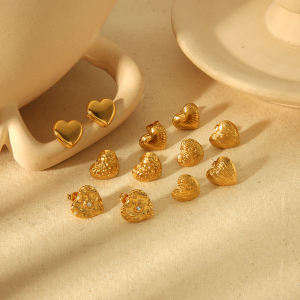 1 Paire De Boucles D'Oreilles En Forme De Cœur À Texture Géométrique En Acier Inoxydable Plaqué Or , Élégantes Et À La Mode, Pour Bijoux Pour Femmes À Porter Au Quotidien h5 Image4