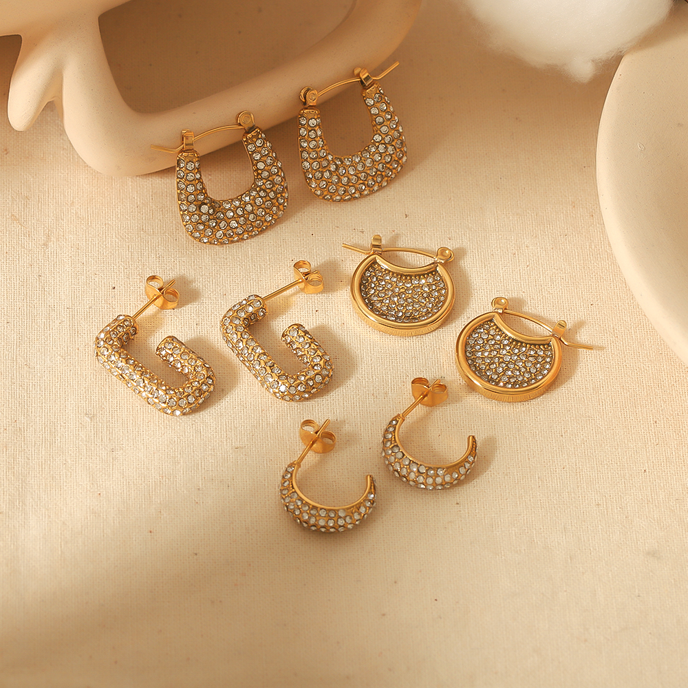 1 Paire De Boucles D'Oreilles Créoles Rétro Géométriques Plaquées Or  Avec Strass Pour Femme, Série Luxueuse Image3