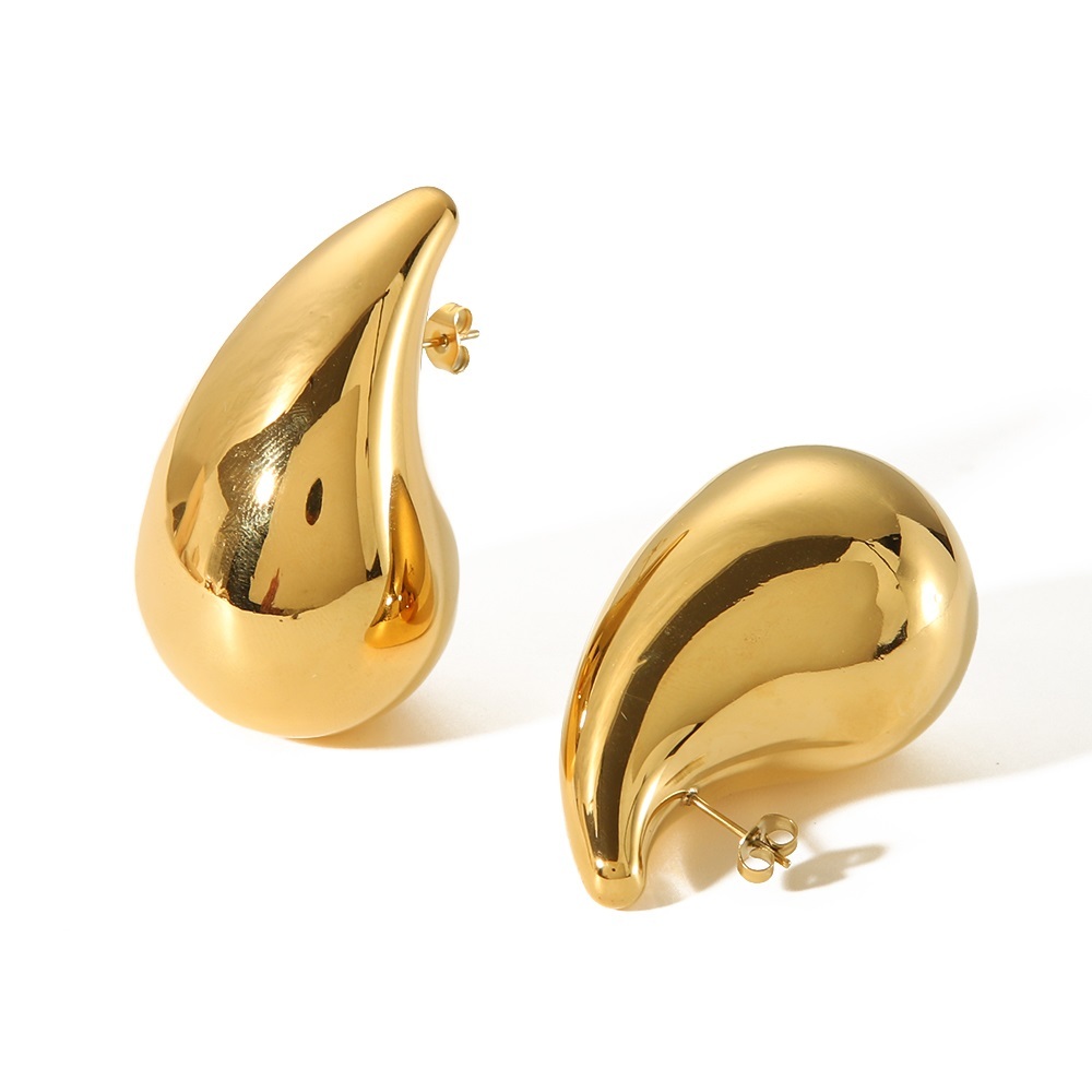 1 Paire De Boucles D'Oreilles Simples Et Élégantes En Acier Inoxydable Plaqué Or En Forme De Goutte D'Eau Épaisse Et Brillante Pour Bijoux Pour Femmes À Porter Au Quotidien Image3