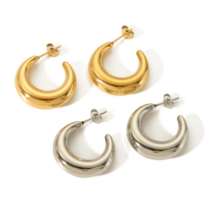 1 Paire De Boucles D'Oreilles Classiques En Acier Inoxydable Doré  En Forme De Croissant Creux Brillant Pour Un Usage Quotidien Pour Femme h5 Image5