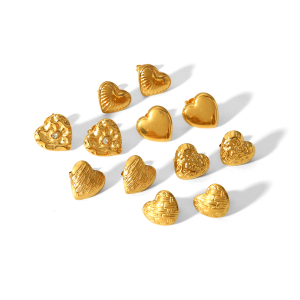 1 Paire De Boucles D'Oreilles En Forme De Cœur À Texture Géométrique En Acier Inoxydable Plaqué Or , Élégantes Et À La Mode, Pour Bijoux Pour Femmes À Porter Au Quotidien h5 Image5