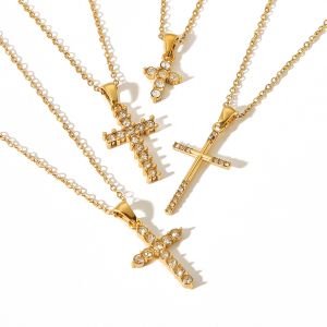 1 Pièce De Collier Pendentif Croix Diamant En Acier Inoxydable Plaqué Or  Simple Et Élégant Pour Bijoux Pour Femmes À Porter Au Quotidien h5 Image5