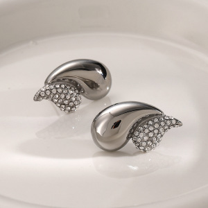 Les Nouvelles Boucles D'Oreilles En Acier Inoxydable /Diamant En Forme De Larme À Double Couche En Europe Et Aux États-Unis Pour L'  Sont Divisées En Côtés Gauche Et Droit h5 Image4