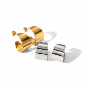 1 Paire De Boucles D'Oreilles Classiques Simples En Acier Inoxydable Plaqué Or , Épaisses Et Lisses En Forme De C Pour Bijoux Pour Femmes À Porter Au Quotidien h5 Image4