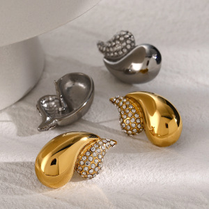 Les Nouvelles Boucles D'Oreilles En Acier Inoxydable /Diamant En Forme De Larme À Double Couche En Europe Et Aux États-Unis Pour L'  Sont Divisées En Côtés Gauche Et Droit h5 Image3